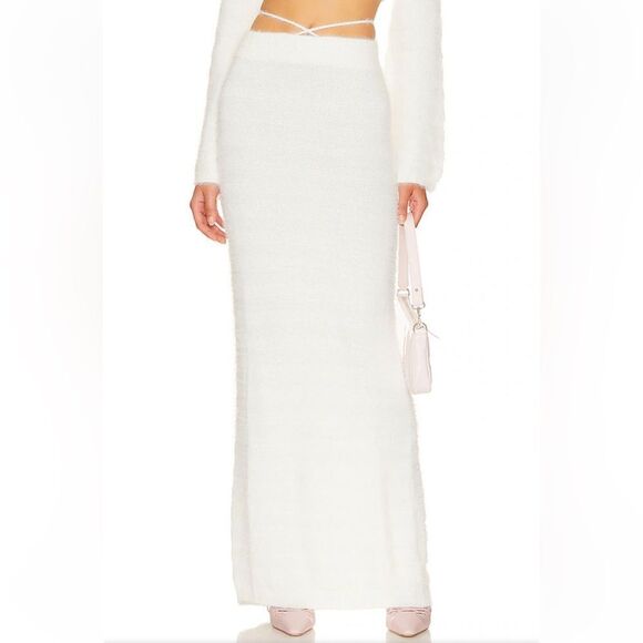 More To Come Octavia Skirt white knit maxi waist tie low rise fuzzy Revolve S - Picture 1 of 11